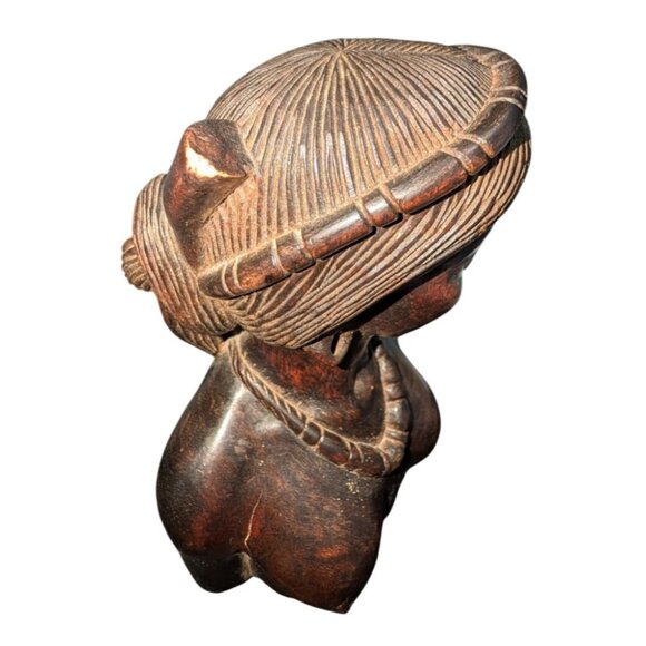 African Inspired Hand-Carved Wooden Female Bust Statue 7 in tall - Picture 2 of 16